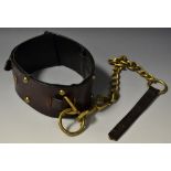 A Mediaeval style leather and brass Bull Mastiff collar and chain