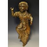 A Continental limewood carving, of a putto,