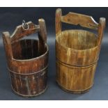 A pair of Chinese Peasants wooden rice buckets,