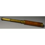 A 19th century three-draw leather and brass telescope, by Spencer Browning and Rust, London,