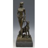 French School, a brown patinated cold cast sculpture, of Cleopatra with leopard,