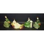 Royal Doulton Figures - Grace, HN2318; another, similar; Secret Thoughts, HN2382; At Ease,