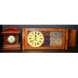 An American marquetry inlaid mahogany wall clock, the face with Roman numerals,