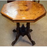 A Victorian walnut octagonal table, marquetry inlaid top c.