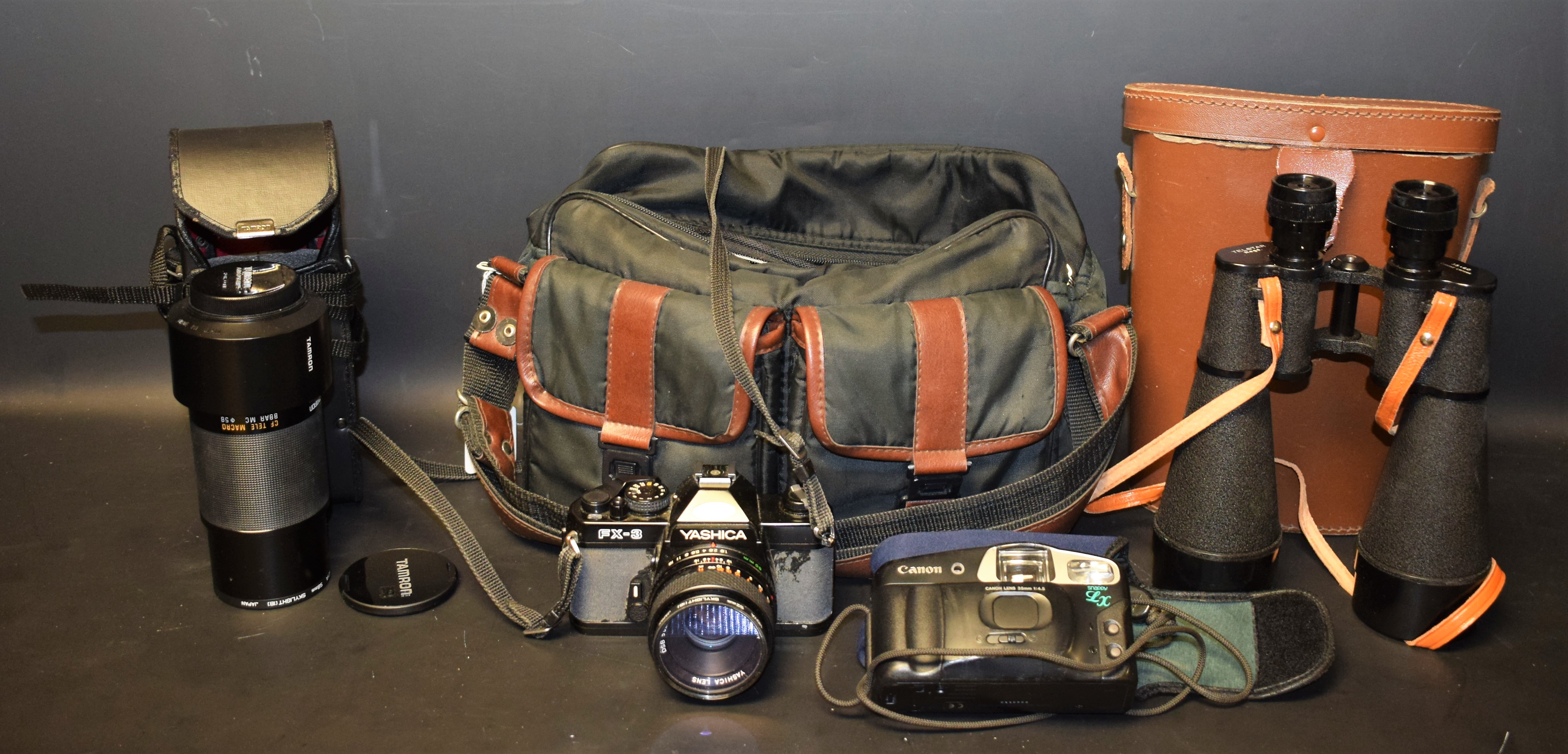 Photographic Equipment - a Yashica SLR camera; a Canon camera; a Tamron Adaptall lens in case;