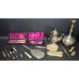 Metalware - a silver four piece vanity set,