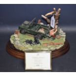 A Country Artists resin model, First Light, by K Sherwin, a farmer with two black Labrador dogs,