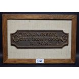 Industrial Heritage - a canted rectangular cast iron plaque, T Robinson City Iron Works Ripon,