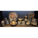 Metalware - a quantity of EPNS, including tankards, tea pot, coffee pot,