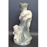 Bretby Art Pottery - an Art Deco style lamp base, as two Polar Bears climbing a rocky column,