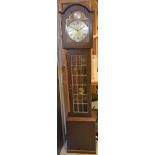 A contemporary oak cased triple weight longcase clock
