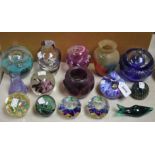 Paperweights - a Mdina style miniature glass paperweight; others,