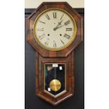 A late 19th century Verdi drop octagonal veneered wall clock, eight day movement, E. N.