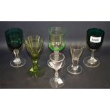 A 19th century faceted green glass; a clear glass toasting glass;