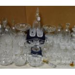 Glassware - cut glass decanters; a set of four Stuart cut glass whisky glasses,