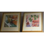 Bob Evans Exotic Interiors, a pair signed and dated 1989 to mount, oils, 30cm x 29.