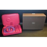 A Scatola del Tempo of Italy lady's travel jewellery case, fuschia pink leather, 24cm x 16.