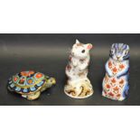 A Royal Crown Derby paperweight, Gerbil, gold stopper; others, Chipmunk and Terrapin,