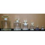 A graduated set of six traditional style Chanel perfume bottles, from 21.