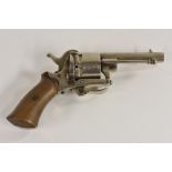 A 19th century Belgian pin fire pocket revolver, 7cm barrel, folding trigger guard,