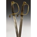 A French 1845 pattern infantry officer's sword, 77cm fullered blade, brass hilt, horn grip,