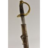 A French 1822 pattern light cavalry sabre, 90cm curved fullered blade, marked FH, brass hilt,