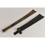 A Burmese Kachin Dha, 37cm spreading blade with curved flat end, two-piece horn grip,