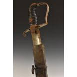 A 1796 pattern light cavalry sword, 82cm curved fullered blade, stirrup-shaped hilt, ribbed grip,