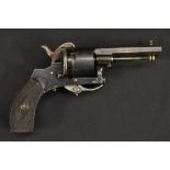 A late 1850's Liege six shot revolver, folding trigger, impressed marks,