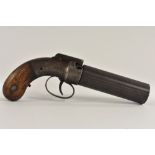 A 19th century percussion six-shot pepper box pistol, 11cm barrel signed Allen & Thurber, Worcester,