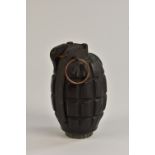 A British WWII Mills grenade, No36 M MKI, stamped FOB (F. O'Brian), base stamped U.E.C.