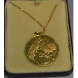A mid 20th Century 18ct gold LA pendant, eternal pendant necklace stamped 750, London 1275, 70.