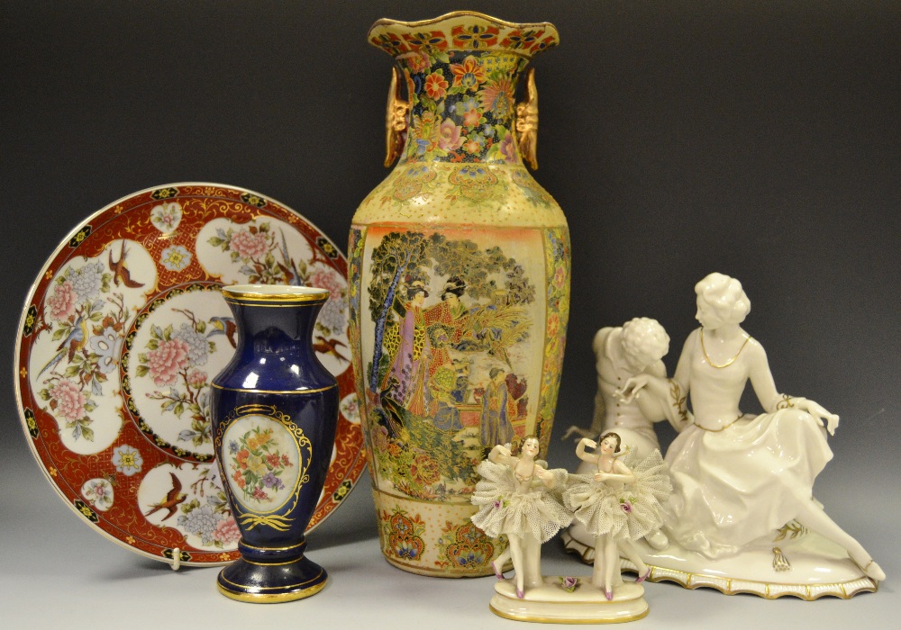 Ceramics - a Kurt Schenreuther porcelain figure group Dandy and Bo; others smaller, Japanese vase,