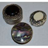 *** Please note amended description *** Silver pill boxes - three pill boxes decorated with Abalone,