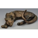 French School, a gilt patinated cold cast sculpture, of cat, sleeping,