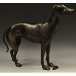 English School, contemporary, a brown patinated cold cast sculpture, greyhound bitch, standing,