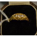 A Victorian quintet diamond line ring, five graduated old cut diamonds ranging from approx 0.