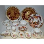 Royal Crown Derby - two golden Aves cabinet plates; Olde Avesbury side plates and pin dish;