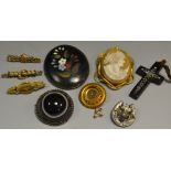 Jewellery - a silver horseshoe brooch; a 9ct gold stick pin; others; a tiger eye brooch;