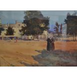 Michael Crawley The Village Square signed, titled to verso, watercolour,