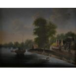 Dutch School (18th century) Canal Scene oil on metal panel,