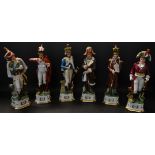 A set of six Capo-di-Monte Napoleonic Wars military figures, each standing in military dress,