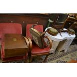 A pair of oak framed open armchairs, c.