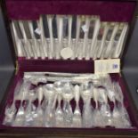 A six setting canteen of cutlery with carving set, K Bright, Sheffield, Dubbary pattern, cased,