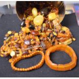 Costume Jewellery - a Copal amber free form bead necklace; others assorted; bracelets; pendant;