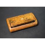 A mid 19th century burr walnut snuff box, tortoiseshell lined,