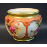 A Royal Worcester jardiniere, painted by Reginald Austin, signed, pink roses in panels,
