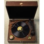 A vintage HMV model 119 table top record player, serial no.