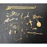 Jewellery - a 9ct gold belcher chain; fine link necklaces; 9ct gold cross pendant; earrings;