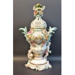 A Meissen `Mayflower` pot pourri vase, pierced cover and stand,